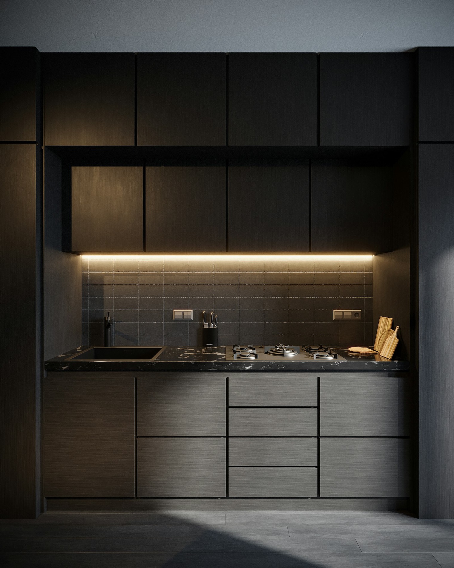 Grafiet shaker keuken met hexagon achterwand